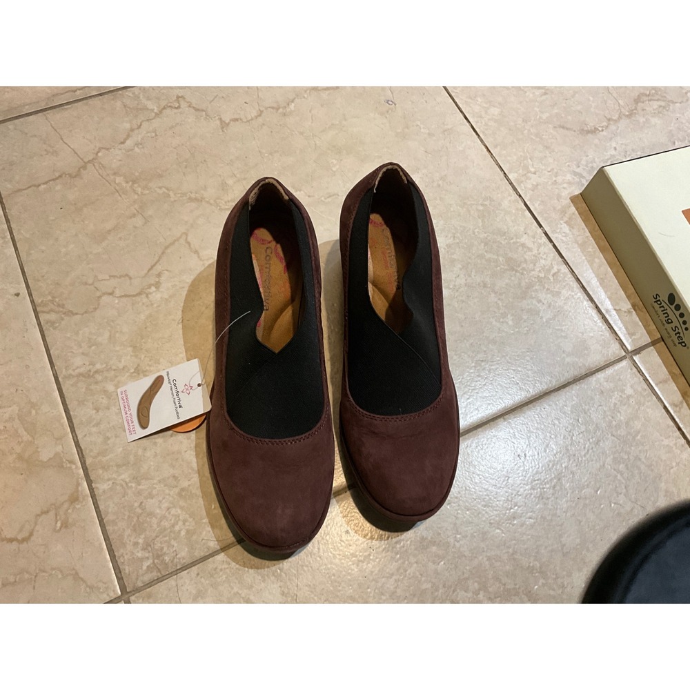 Comfortiva Burgundy Suede Wedge Shoes Pillowtop Memory Foam Slip On Burgundy